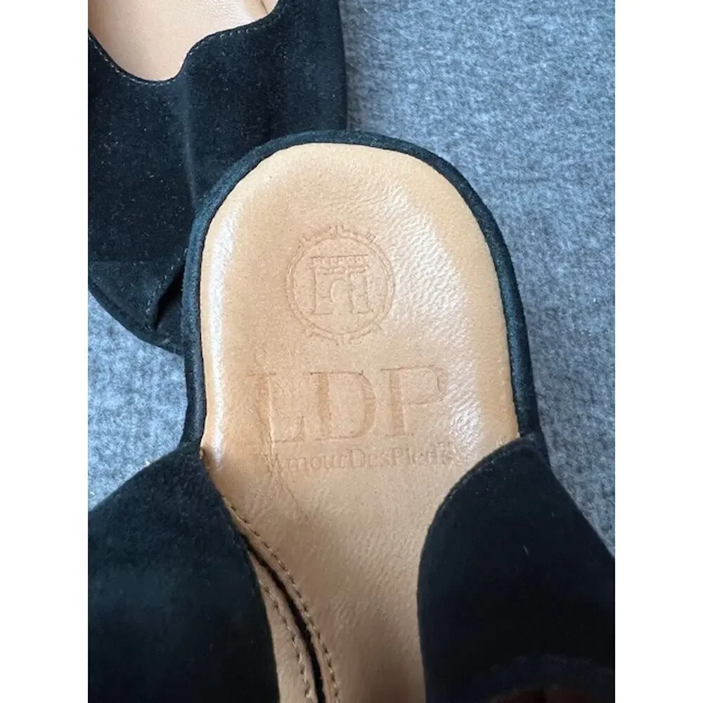 L'Amour Des Pieds Amadour Peep Toe Wedge shoe black suede sandal leather 7 comfy